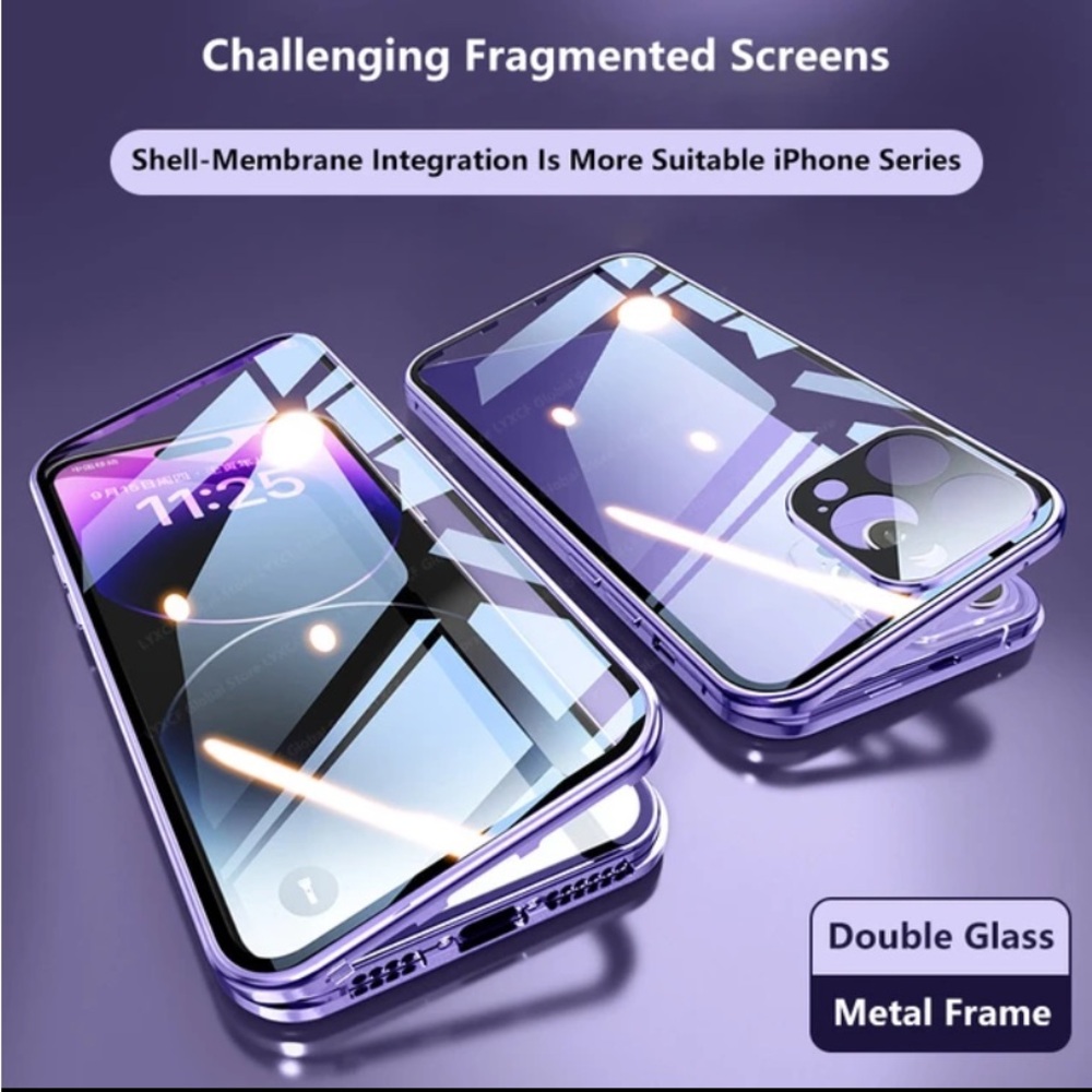 360 Double Sided Magnetic Snap Lock Phone Case For iPhone 14 Pro Max Black